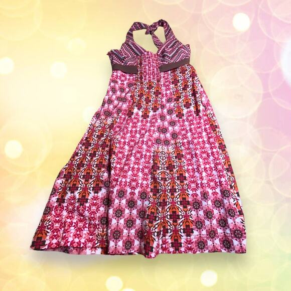 Athleta Red & Orange Abstract Mod Pattern High Stretch Halter Athletic Dress 4 - Picture 2 of 11